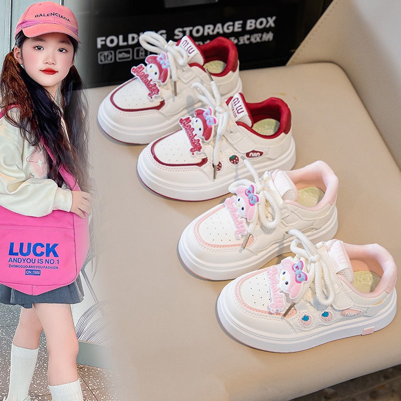 Girls Sneakers Spring Kidsren'S Leather Student White Shoes Girls Casual Shoes Thick Sole Cartoon Mesh - Image 3