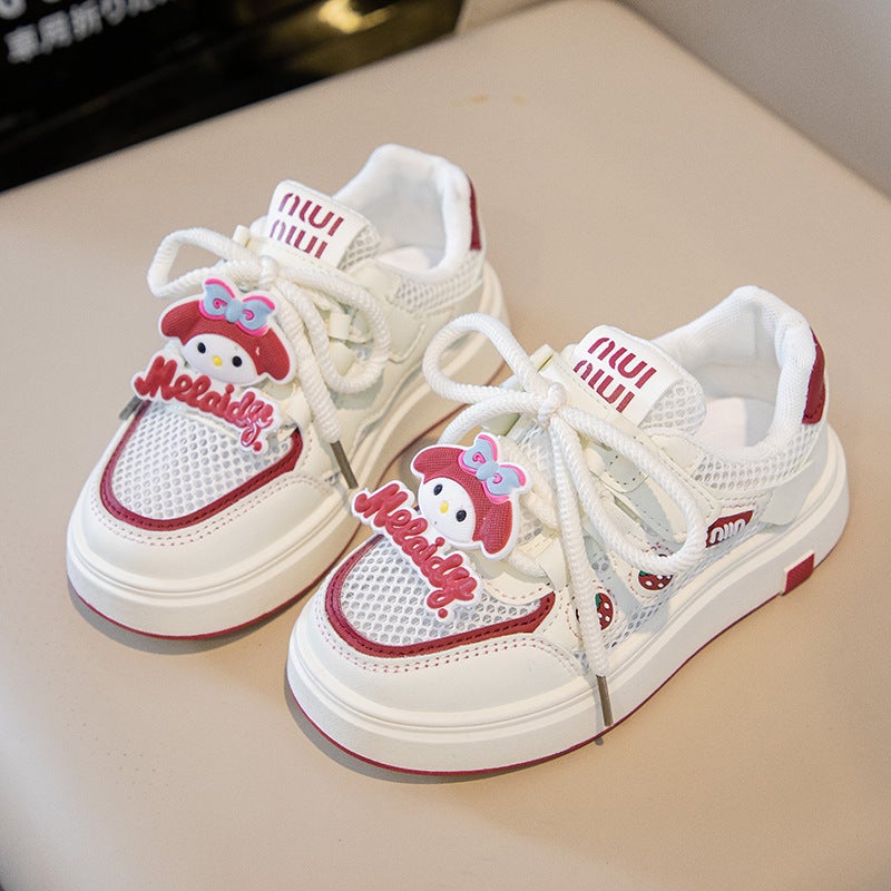 Girls Sneakers Spring Kidsren'S Leather Student White Shoes Girls Casual Shoes Thick Sole Cartoon Mesh - Image 1