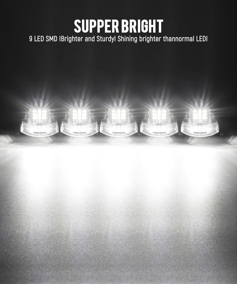 Partsam 5Pcs Smoke Lens Cab Marker Roof Running White LED Top Clearance Lights Assembly 9LED Compatible with Ford F250 F350 F450 F550 Cab Lights 2017 2018 2019 2020 2021 Super Duty 264343BK - Image 4