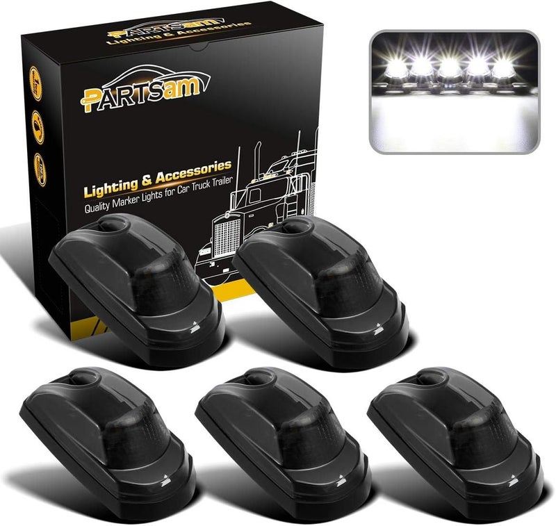 Partsam 5Pcs Smoke Lens Cab Marker Roof Running White LED Top Clearance Lights Assembly 9LED Compatible with Ford F250 F350 F450 F550 Cab Lights 2017 2018 2019 2020 2021 Super Duty 264343BK - Image 1