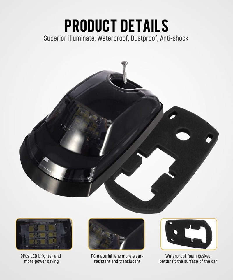 Partsam 5Pcs Smoke Lens Cab Marker Roof Running White LED Top Clearance Lights Assembly 9LED Compatible with Ford F250 F350 F450 F550 Cab Lights 2017 2018 2019 2020 2021 Super Duty 264343BK - Image 2