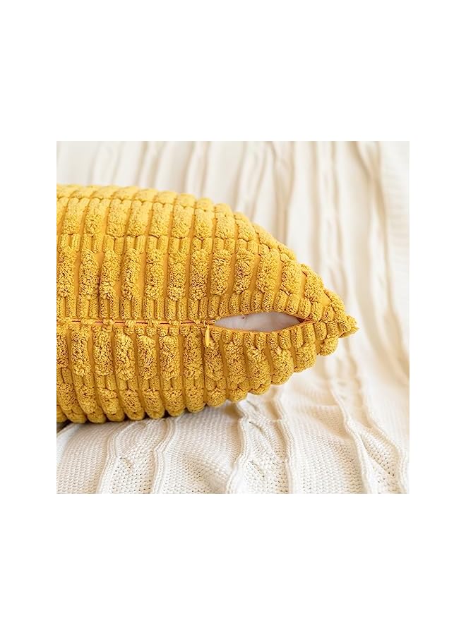 The Bros Mustard Yellow Corduroy Decorative Throw Pillow Covers 18x18 Inch for Couch Living Room Boho Home Decor Square Cushion Covers Pack of 2 Soft Striped Farmhouse Corduroy Pillowcases - Image 2