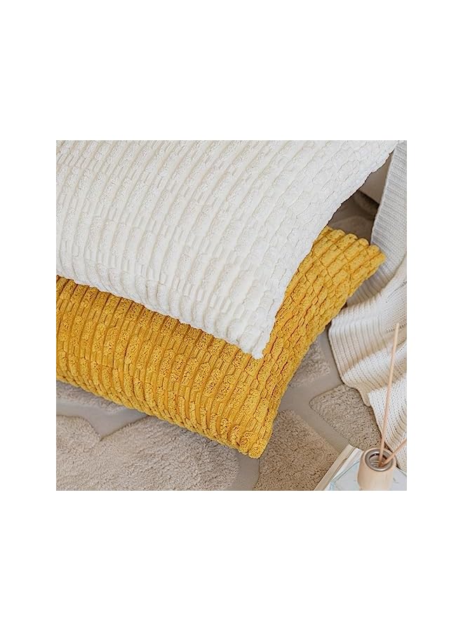 The Bros Mustard Yellow Corduroy Decorative Throw Pillow Covers 18x18 Inch for Couch Living Room Boho Home Decor Square Cushion Covers Pack of 2 Soft Striped Farmhouse Corduroy Pillowcases - Image 3