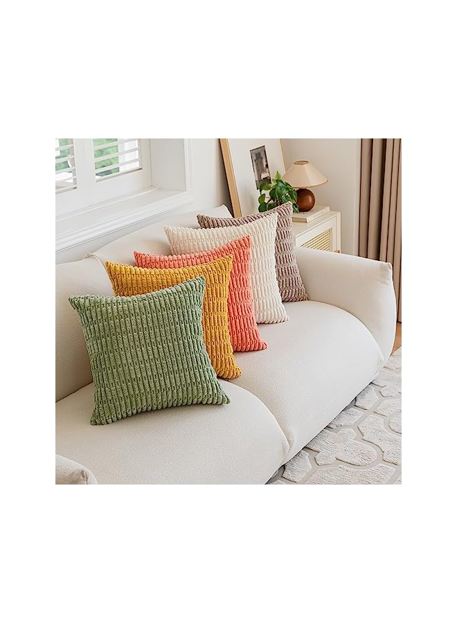 The Bros Mustard Yellow Corduroy Decorative Throw Pillow Covers 18x18 Inch for Couch Living Room Boho Home Decor Square Cushion Covers Pack of 2 Soft Striped Farmhouse Corduroy Pillowcases - Image 5