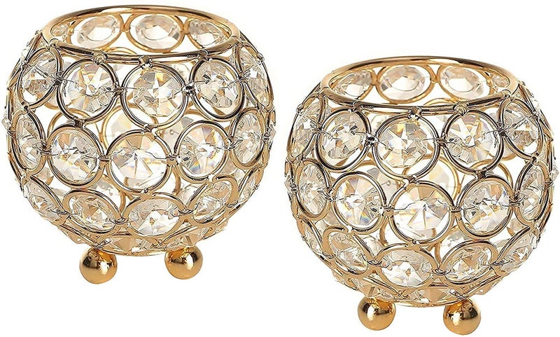 CentraLit Decoartive Tea Light Crsytal Candle Holder Pooja Diya Decoration Items Home Diwali Brass Puja Item Diwali Gift Lantern Pack of 2 Gold - Image 1