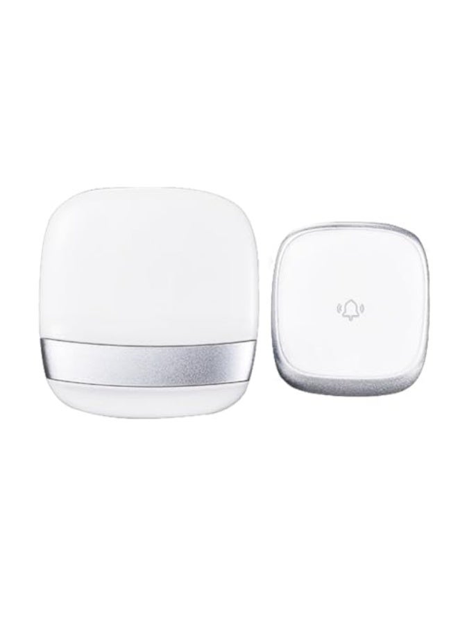【No Battery Required】Wireless Doorbell,Push Button Self-powered Transmitter Waterproof Flashing Door Bell, AC100-260V Receiver, 38 Chimes 5 Volume Levels (Silver) - Image 1