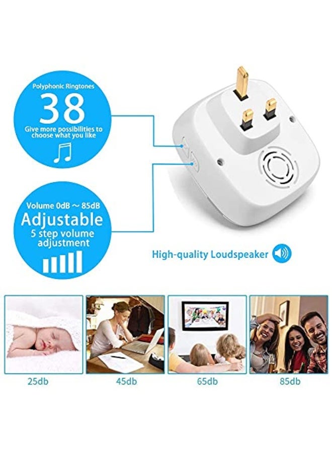 【No Battery Required】Wireless Doorbell,Push Button Self-powered Transmitter Waterproof Flashing Door Bell, AC100-260V Receiver, 38 Chimes 5 Volume Levels (Silver) - Image 3