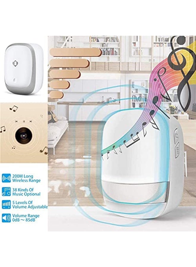 【No Battery Required】Wireless Doorbell,Push Button Self-powered Transmitter Waterproof Flashing Door Bell, AC100-260V Receiver, 38 Chimes 5 Volume Levels (Silver) - Image 4