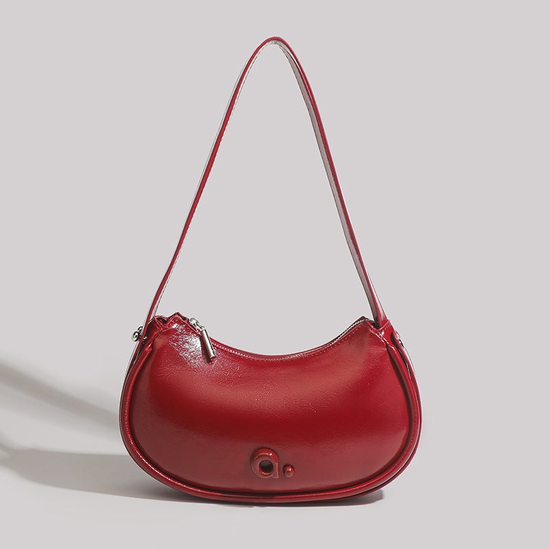 French Niche High-End Armpit Womens Bag 2023 New Fashion Simple Pure Color Cashew Bag Single Shoulder Crossbody Bag Red