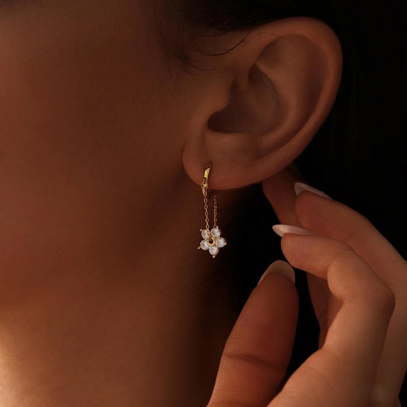 AYWFCBF Dangle Earrings for Women 14K Gold Plated Cubic Zirconia Hoop Earrings Dainty Flower Diamond Drop Earring Wedding Jewelry for Brides - Image 3