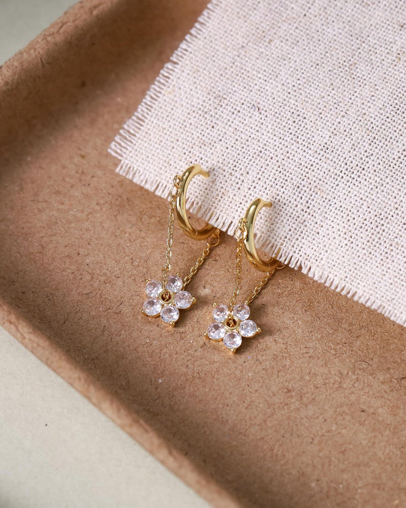 AYWFCBF Dangle Earrings for Women 14K Gold Plated Cubic Zirconia Hoop Earrings Dainty Flower Diamond Drop Earring Wedding Jewelry for Brides - Image 5