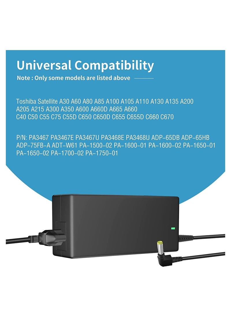 19V 3.42A 65W Laptop Charger for Toshiba Satellite C50 C50D C55 C75 C655 C850 C855 C855D C55D C675 C650 P50 A100 A105 A200 A205 A305 P200 P750 L630 L775 L830 L850 PA-1650-02 PA3917U-1ACA (5.5 * 2.5mm)