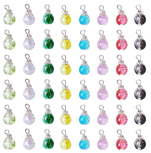 KISSITTY 80-Piece Transparent Crackle Glass Drop Beads 8 Colors Handmade Dangle Glass Charms with Bead Cap for DIY Jewelry Making - Image 1