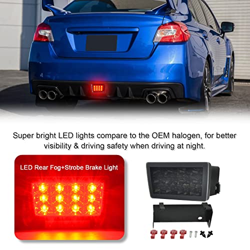 SHINEFIT LED F1 Style Rear Fog Light Compatible with WRX STi 2011-2021 / Impreza 2011-2016 / XV Crosstrek 2013-2017, Strobe Flashing Brake Light Smoked Lens - Image 2