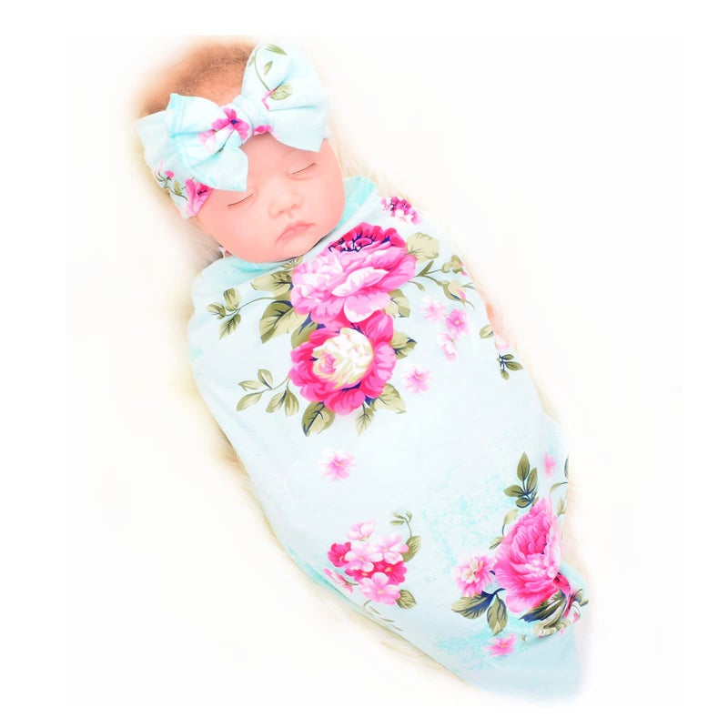 Galabloomer Receiving Blanket Headband Set Flower Print Baby Swaddle Blankets - Image 4