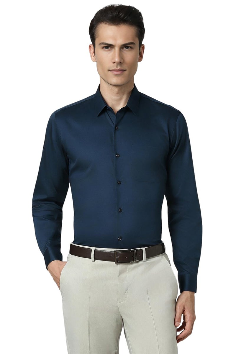 Peter England Men's Satin Solid Regular Fit Full Sleeve Shirt Cotton with Satin Sheen | Luxury Navy - Image 1