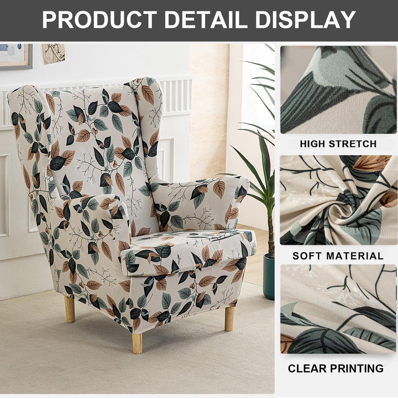 Eco-Ancheng Wingback Chair Slipcover 2 Piece Slipcovers for Wingback Chairs Jacquard Wingback Chair Covers Washable Furniture Protector with Elastic Bottom for Living Room Wingback Chairs - Image 3