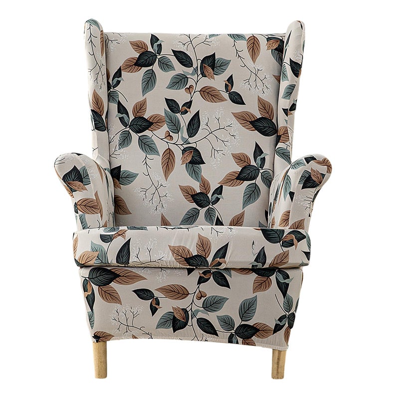 Eco-Ancheng Wingback Chair Slipcover 2 Piece Slipcovers for Wingback Chairs Jacquard Wingback Chair Covers Washable Furniture Protector with Elastic Bottom for Living Room Wingback Chairs - Image 1