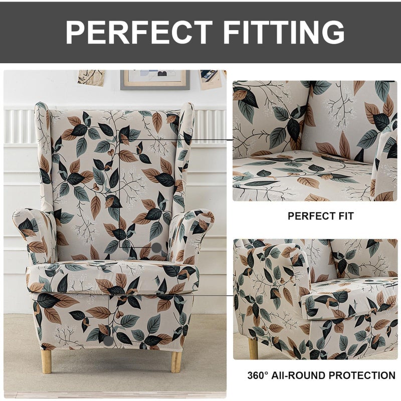 Eco-Ancheng Wingback Chair Slipcover 2 Piece Slipcovers for Wingback Chairs Jacquard Wingback Chair Covers Washable Furniture Protector with Elastic Bottom for Living Room Wingback Chairs - Image 5