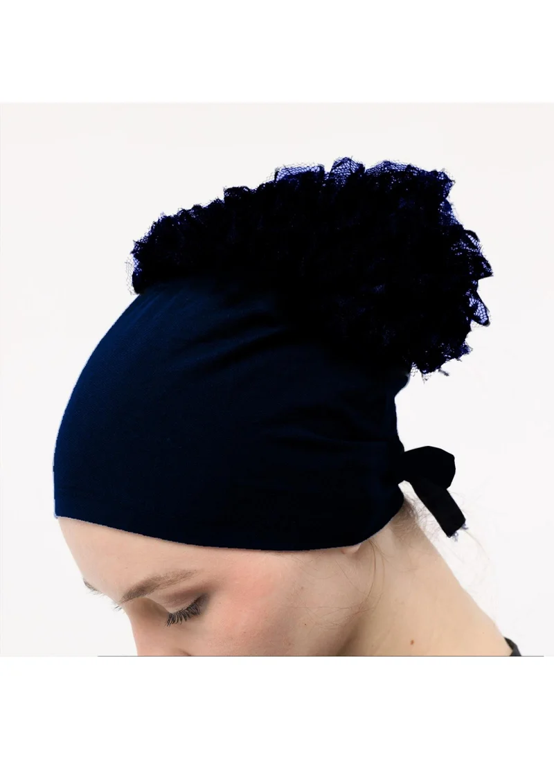 Sensu Front Stitched Back Tied Bun Laced Ruffle Hijab Bonnet
