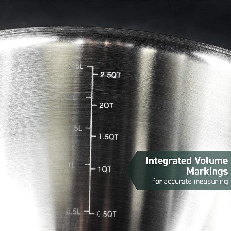 HexClad Stainless Steel Mixing Bowl Set, 3-Piece with Vacuum Seal Lids and Non-Slip Base, 1.3,3 and 5 Quarts - Image 5