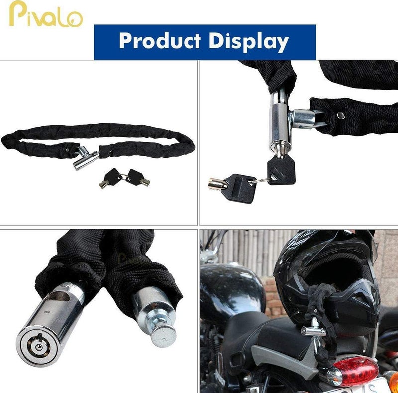 Pivalo قفل أمان من الفولاذ المقاوم للصدأ متعدد الاستخدامات Pivalo PCQ8172 مع 2 مفتاح للدراجة، الخوذة، الأمتعة، والدراجة النارية (أسود، 80 سم) - Image 4