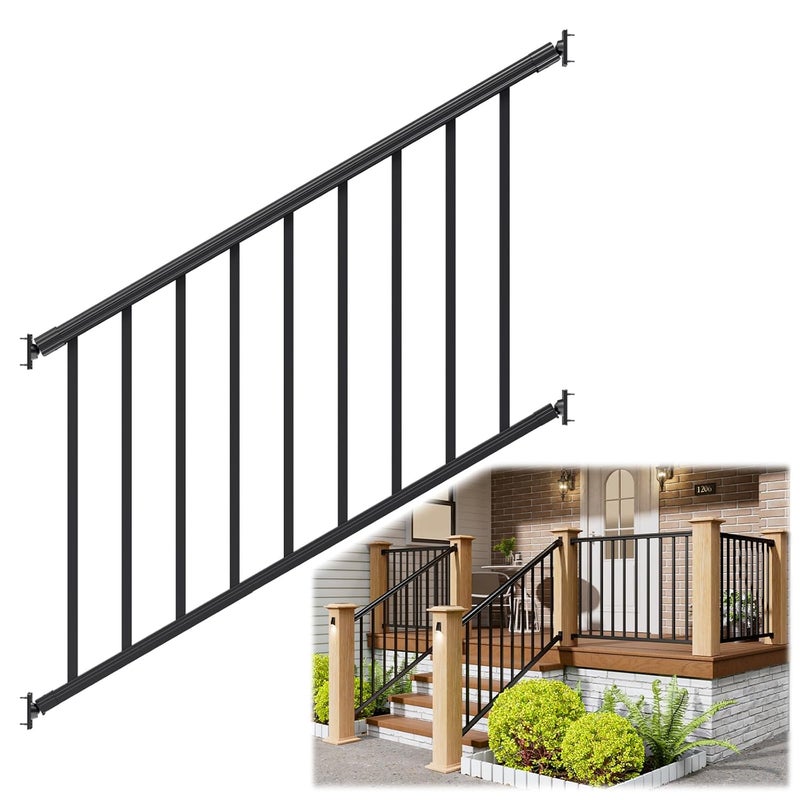 Egadis 1 Pack 36 in. H x 4 ft. W Porch and Deck Railing Kit Without Post, Aluminum Stair Railing Kit, Black Textured Powder-Coat Finish Railing System for Concrete Steps or Wooden Stairs (1 Panel) - Image 1