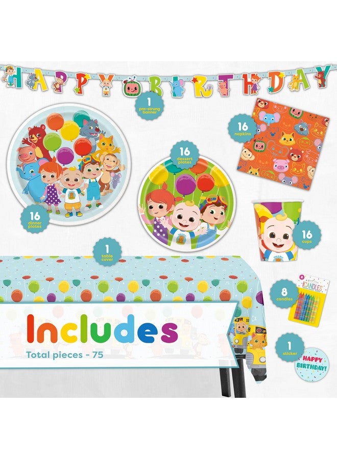 Unique Cocomelon Party Supplies Set | Cocomelon Birthday Party Supplies and Decorations | Serves 16 Guests | With Banner, Table Cover, Plates, Napkins, Cups and Sticker  - Image 2