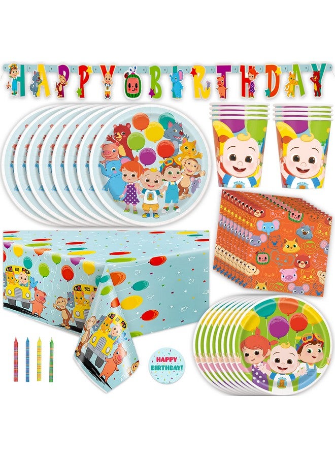 Unique Cocomelon Party Supplies Set | Cocomelon Birthday Party Supplies and Decorations | Serves 16 Guests | With Banner, Table Cover, Plates, Napkins, Cups and Sticker  - Image 1
