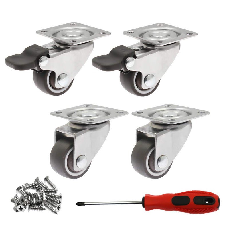 Luomorgo 4 Pack 1" Caster Wheels Rubber Swivel Heavy Duty Casters with 360 Degree Top Plate, 100 lbs Total Capacity Caster for Set of 4 (2 with Brakes & 2 without) - Image 1