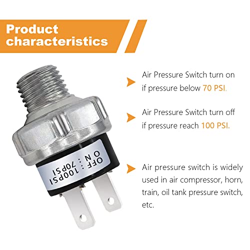 mankk Air Pressure Switch 70-100 PSI Thread 1/4" NPT 24V 12V DC Air Compressor Pressure Switch for Air Horn Train 70-100-1/4" NPT-W - Image 4