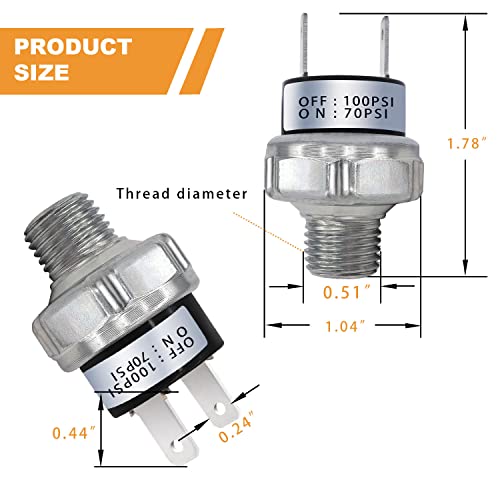 mankk Air Pressure Switch 70-100 PSI Thread 1/4" NPT 24V 12V DC Air Compressor Pressure Switch for Air Horn Train 70-100-1/4" NPT-W - Image 3