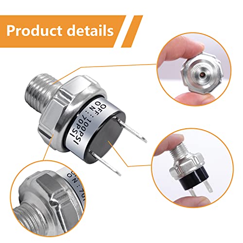 mankk Air Pressure Switch 70-100 PSI Thread 1/4" NPT 24V 12V DC Air Compressor Pressure Switch for Air Horn Train 70-100-1/4" NPT-W - Image 5