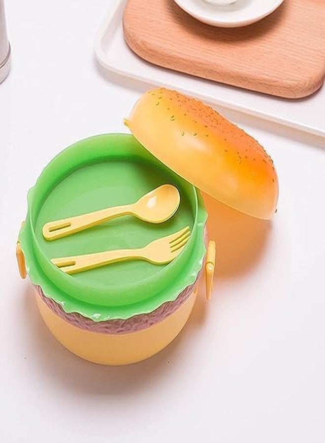 DOEASY Burger Shape Lunch Box for Kids-School Tiffin Box for Boys & Girls,Leak Proof Plastic Snacks Lunch Box with 3 Layer 4 Compartments with 2 Spoons for Adults and Kids,600 Milliliters,Multicolor - Image 2
