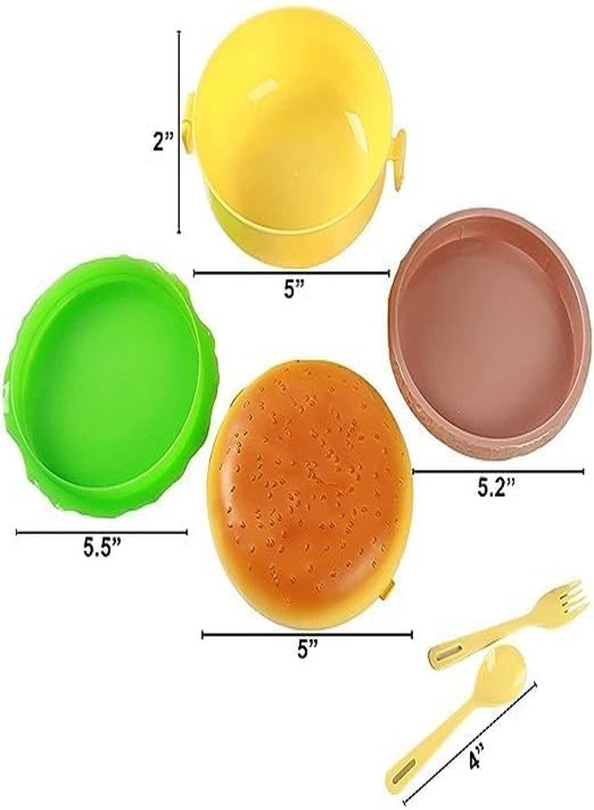 DOEASY Burger Shape Lunch Box for Kids-School Tiffin Box for Boys & Girls,Leak Proof Plastic Snacks Lunch Box with 3 Layer 4 Compartments with 2 Spoons for Adults and Kids,600 Milliliters,Multicolor - Image 3