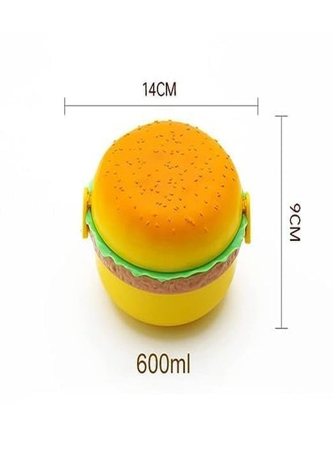 DOEASY Burger Shape Lunch Box for Kids-School Tiffin Box for Boys & Girls,Leak Proof Plastic Snacks Lunch Box with 3 Layer 4 Compartments with 2 Spoons for Adults and Kids,600 Milliliters,Multicolor - Image 5