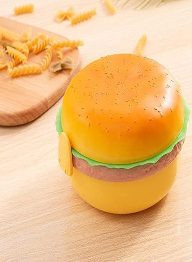 DOEASY Burger Shape Lunch Box for Kids-School Tiffin Box for Boys & Girls,Leak Proof Plastic Snacks Lunch Box with 3 Layer 4 Compartments with 2 Spoons for Adults and Kids,600 Milliliters,Multicolor - Image 1