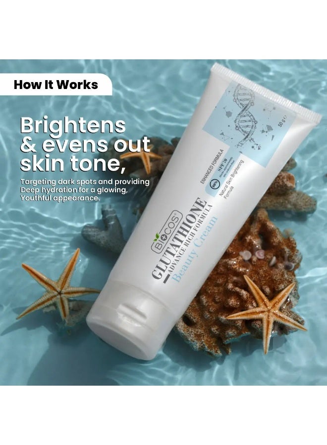 BIOCOS COSMETICS Glutathione Cream with Aloe Vera, Hyaluronic Acid & Shea Butter – Pigmentation Cream for Dark Spots, Hyperpigmentation & Radiant Glow – Moisturizer for Dry Skin – Pack of 2, 40 g - Image 3