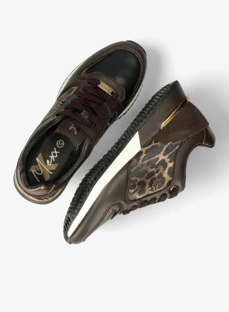Mexx BROWN Animal Print Panelled Lace-Up Sneakers for Women | Best Price UAE