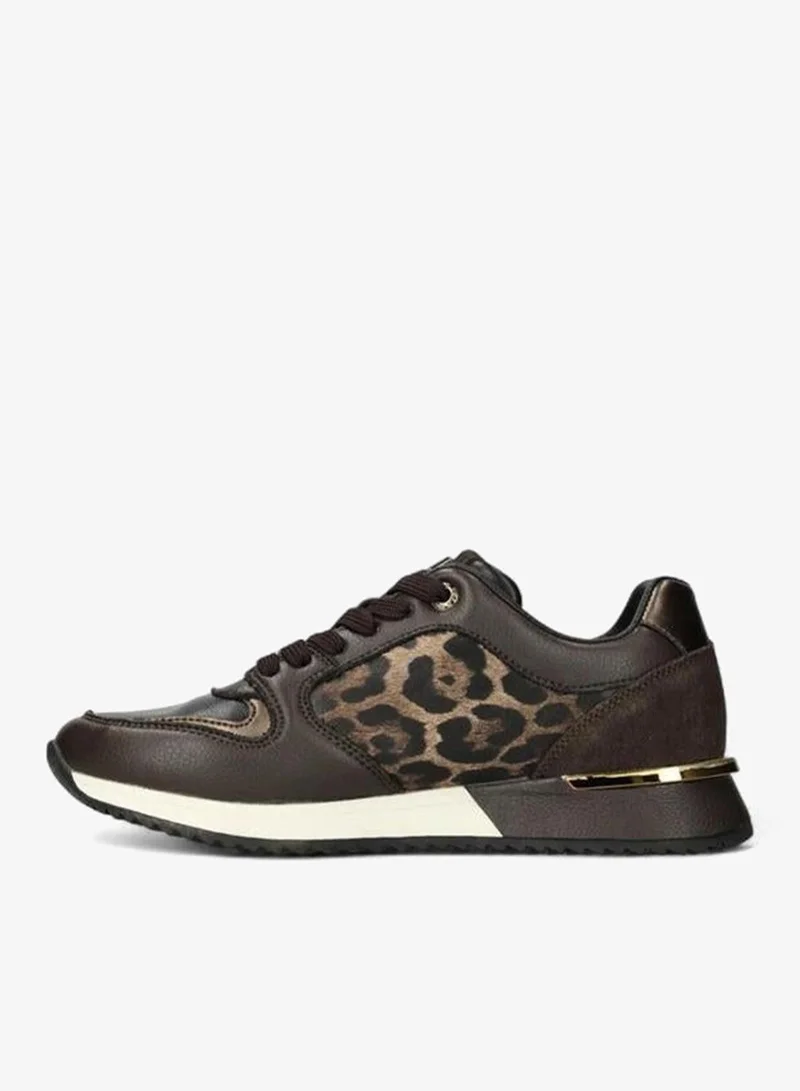 Mexx BROWN Animal Print Panelled Lace-Up Sneakers for Women | Best Price UAE