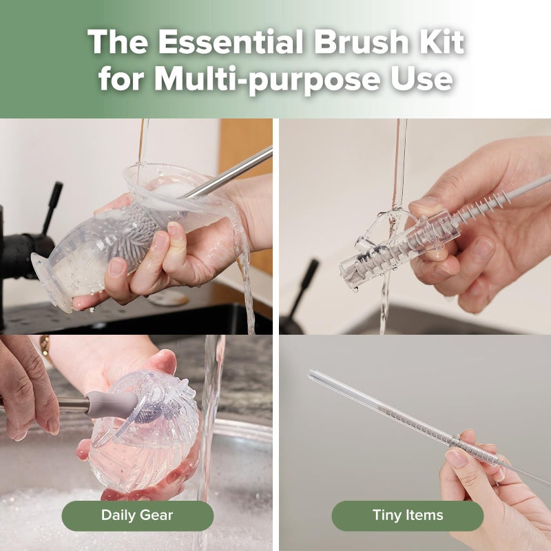 haakaa Silicone Cleaning Brush Kit - SUVA Grey - Bottle Brush for Breast Pumps, Breast Milk Collector, Baby Bottles, Nipples, Breastmilk Storage Bags - Image 2