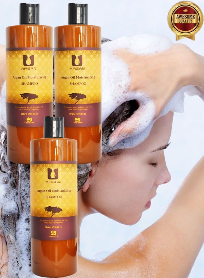 Argan 3 Pieces Argan Oil Moisturizing Shampoo Best Product For Dry And Frizzy Hair 500ml  - Image 1