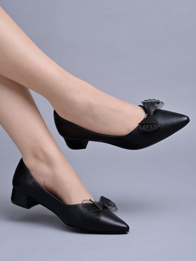 Shoetopia Women's Pointed Toe  Ballet Flats | Elegant Slip-On Dress Sandal with Bow Detail | Comfortable Office, Party & Casual Footwear - Image 2