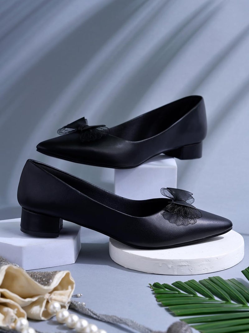 Shoetopia Women's Pointed Toe  Ballet Flats | Elegant Slip-On Dress Sandal with Bow Detail | Comfortable Office, Party & Casual Footwear - Image 4