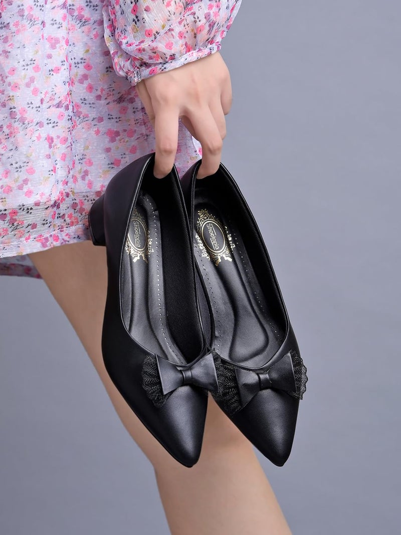 Shoetopia Women's Pointed Toe  Ballet Flats | Elegant Slip-On Dress Sandal with Bow Detail | Comfortable Office, Party & Casual Footwear - Image 3
