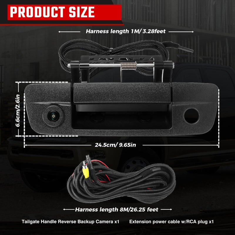 ISINSWIFT Tailgate Handle Backup Camera Fit for Dodge RAM 1500 2009-2017,Fit for Dodge RAM 2500 3500 2010-2017 Tailgate Reversing Rear View Park Assist Camera RCA Plug Replace# 68084284AB - Image 5