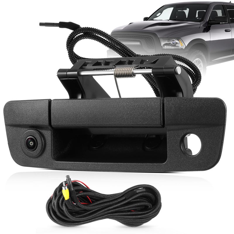 ISINSWIFT Tailgate Handle Backup Camera Fit for Dodge RAM 1500 2009-2017,Fit for Dodge RAM 2500 3500 2010-2017 Tailgate Reversing Rear View Park Assist Camera RCA Plug Replace# 68084284AB - Image 1