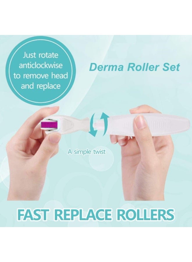 Red Blossom 4 in 1 Derma Roller Kit – Microneedle Roller for Face, Beard & Body – Skin Rejuvenation, Anti-Aging, Scar & Stretch Mark Treatment with 3 Replaceable Heads & Storage Case - Image 2