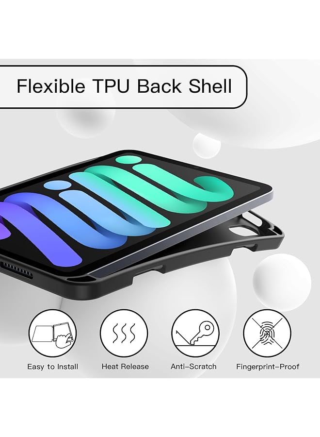 جي تيك حافظة لجهاز ايباد ميني A17 برو 2024 موديل الجيل السابع ميني 6 2021 غطاء رفيع لجهاز تابلت الجيل السادس مع ظهر ناعم من مادة TPU مع خاصية الاستيقاظ التلقائي باللون الأسود - Image 3