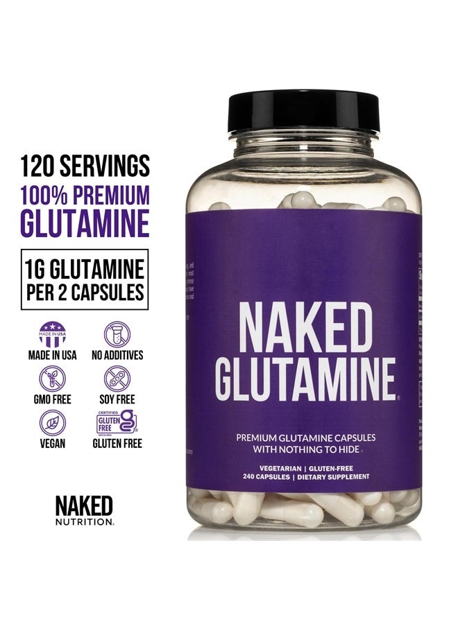 NAKED nutrition Pure L-Glutamine Capsules - 120 Servings - Made in The USA, Vegan, Non-GMO, Gluten and Soy Free. Minimize Muscle Breakdown & Improve Protein Synthesis, Nothing Artificial - Image 2
